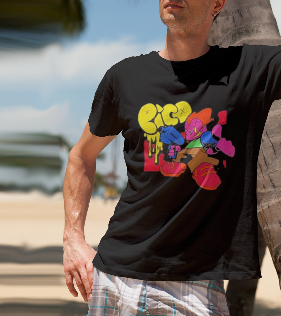 Friday Night Funkin Pico Colorful Cartoon Character Holding Gun T-Shirt