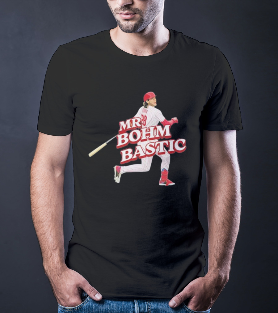 Garrett Stubbs Wearing Mr. Bohm-Bastic Baseball Player T-Shirt