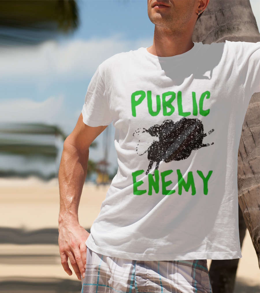Public Enemy Sheep Black And Green Text T-Shirt