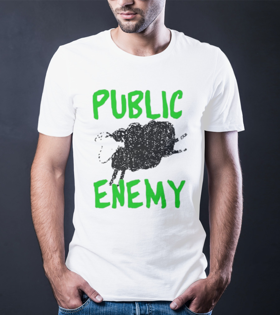 Public Enemy Sheep Black And Green Text T-Shirt