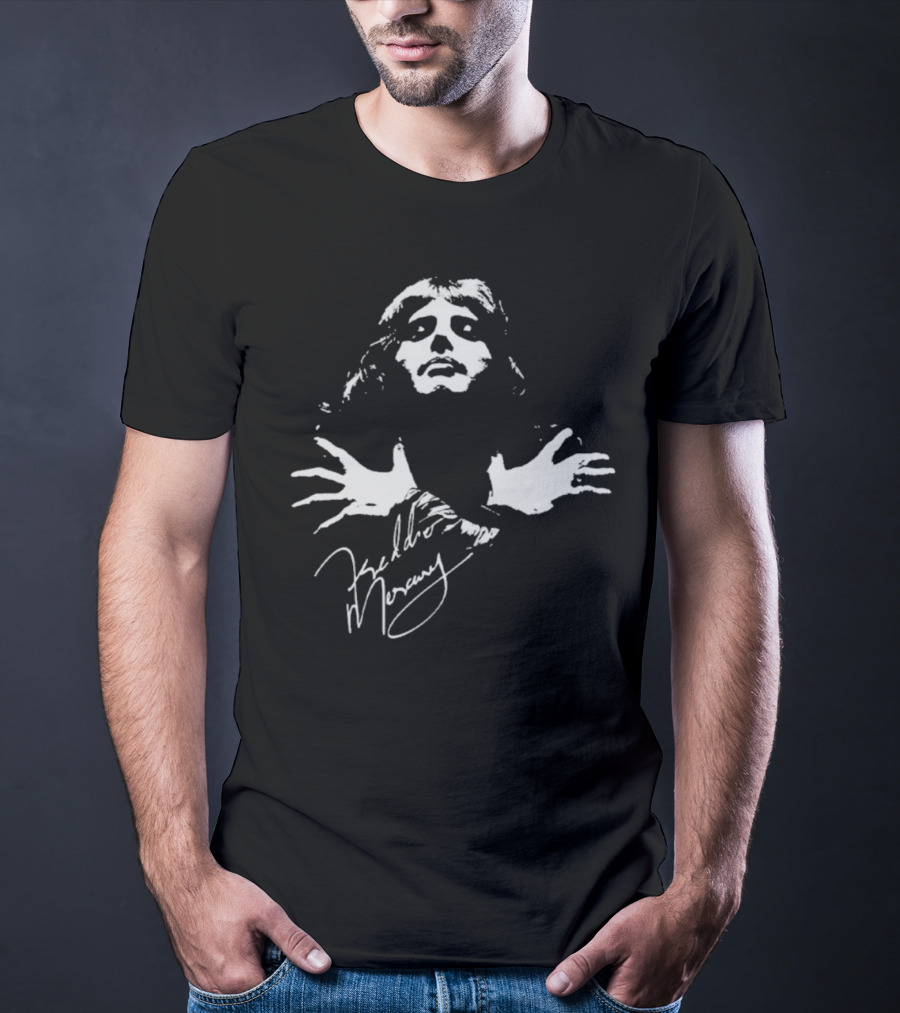 Freddie Mercury Queen Band Autograph Iconic Pose T-Shirt