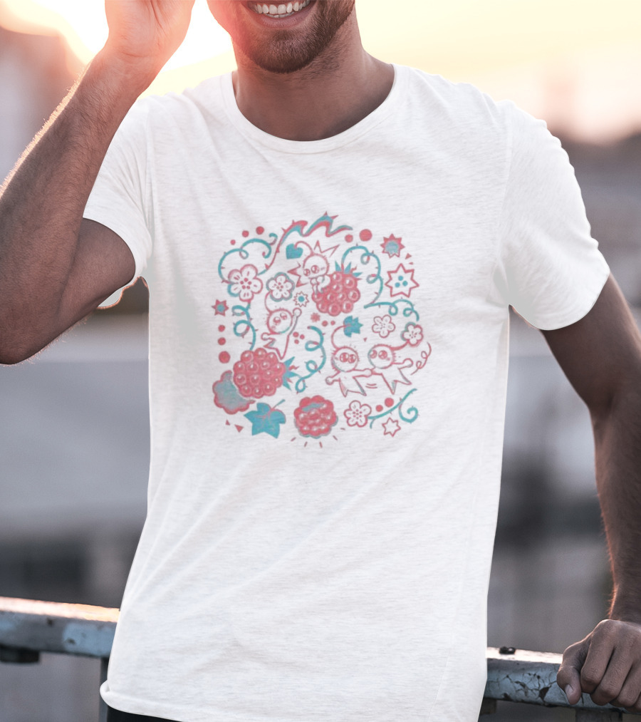 Fresh Picked Raspberries Fun Whimsical Floral And Starry Delight T-Shirt