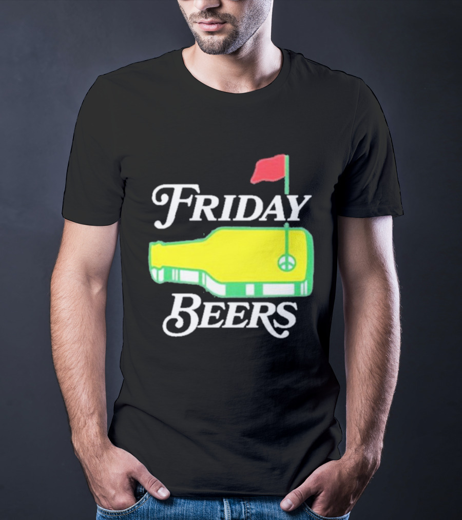 Friday Beers Golf Course Logo Flag Green Bottle T-Shirt