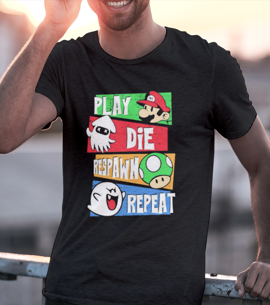 Play Die Respawn Repeat Super Mario Gamer's Life T-Shirt