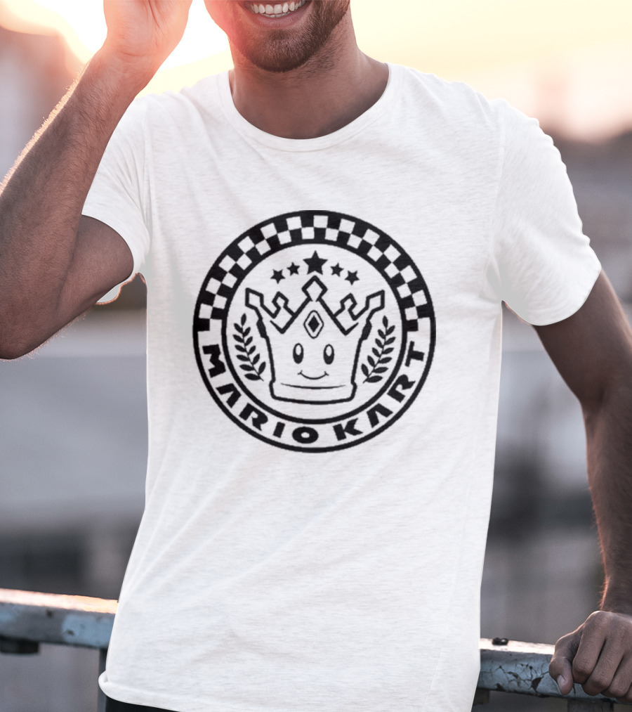 Damien Haas Wearing Mario Kart Crown Emblem Super Nintendo World T-Shirt