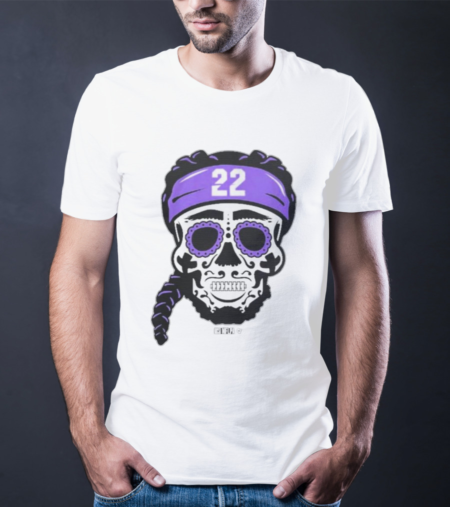 Derrick Henry 22 NFLPA Sugar Skull Baltimore Ravens Braids T-Shirt
