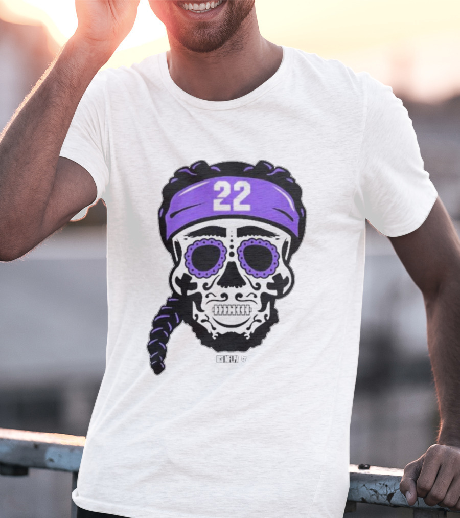 Derrick Henry 22 NFLPA Sugar Skull Baltimore Ravens Braids T-Shirt