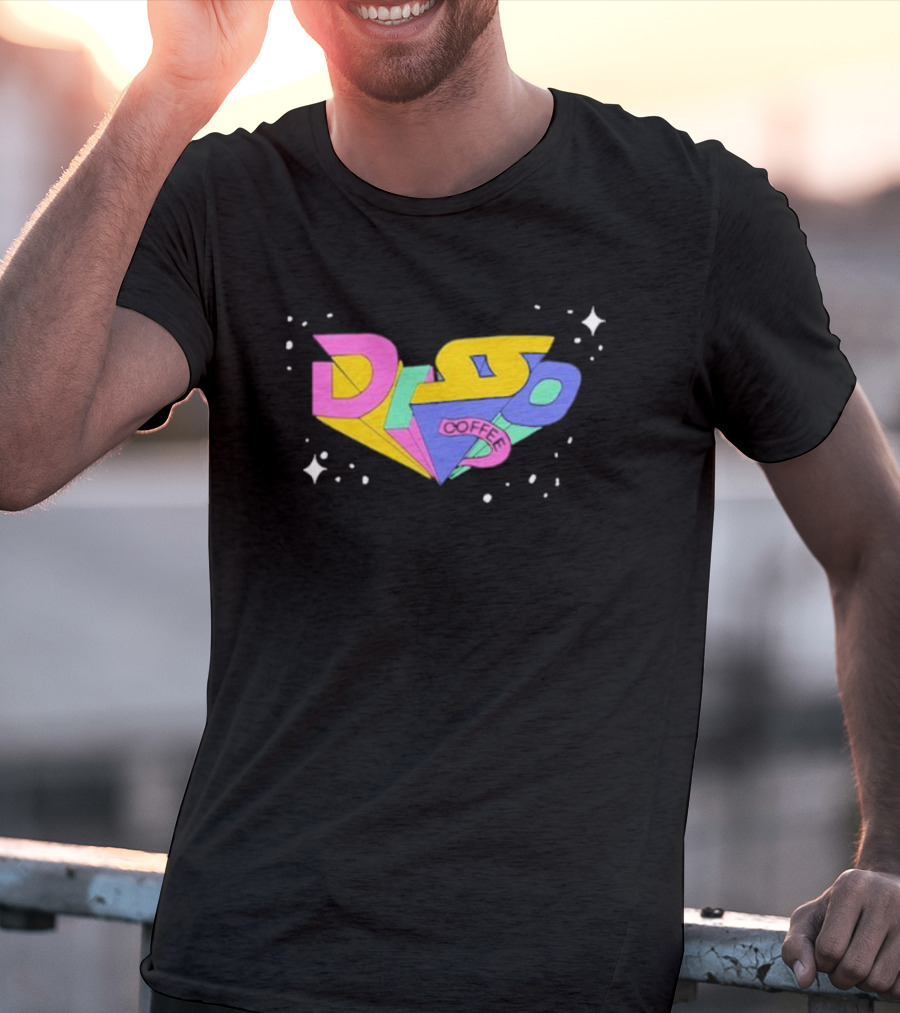Disso Coffee Retro 3D Text Colorful Shapes With Stars T-Shirt