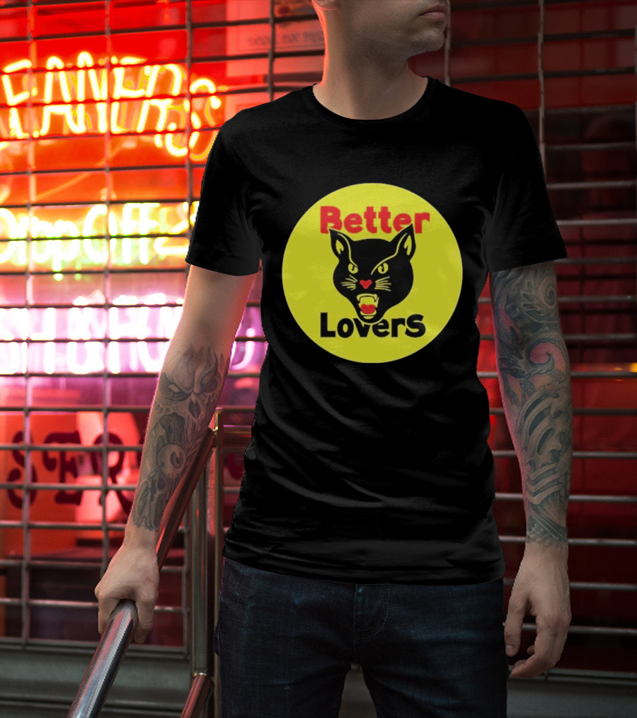 Better Lovers Band Better Lovers Black Cat Bootleg Better Lovers Black Cat Yellow Circle T-Shirt