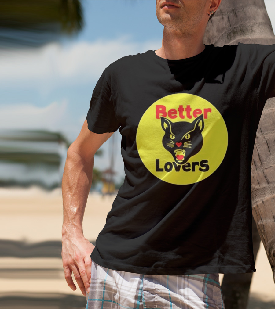 Better Lovers Band Better Lovers Black Cat Bootleg Better Lovers Black Cat Yellow Circle T-Shirt