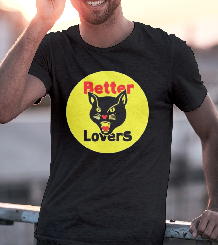Better Lovers Band Better Lovers Black Cat Bootleg Better Lovers Black Cat Yellow Circle T-Shirt