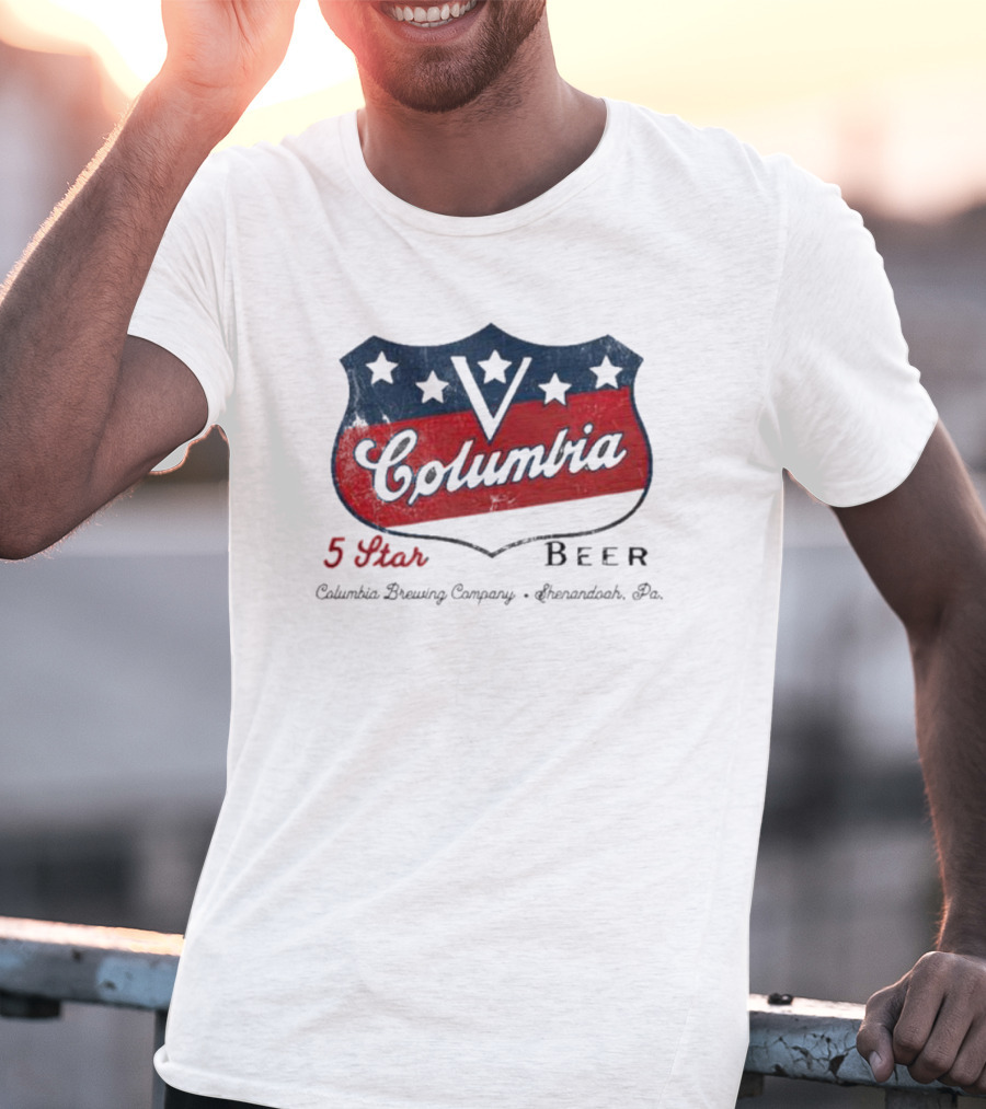Columbia 5 Star Beer Columbia Brewing Company Shenandoah Pa Emblem T-Shirt