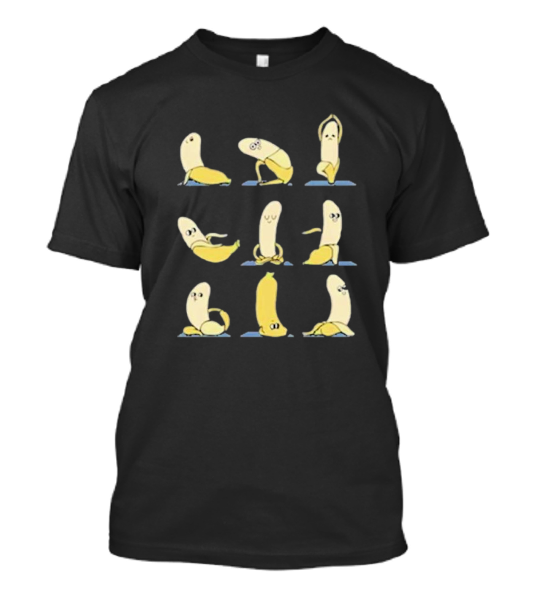 Quirky Cartoon Banana Yoga Poses Fun T-Shirt