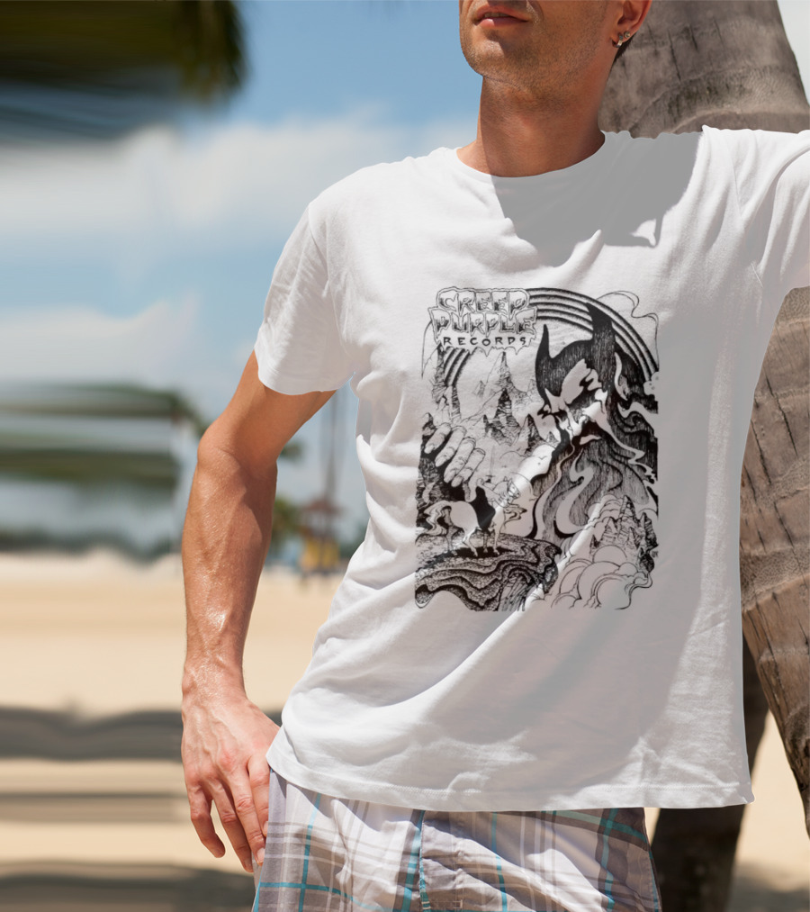 Creep Purple Records Devil Mountain Landscape With Horse And Rainbow T-Shirt