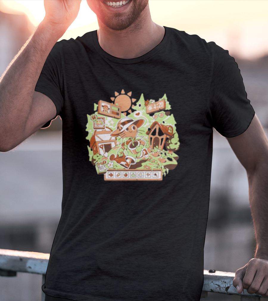 4:20 Harvest Meow In Farm Game Scene T-Shirt