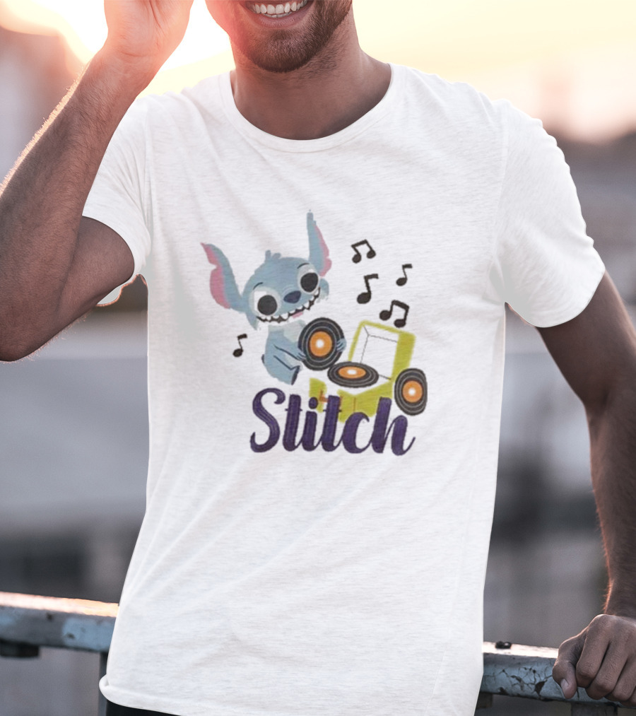 Her Universe Disney Stitch Record Player Isometric Ringer T-Shirt