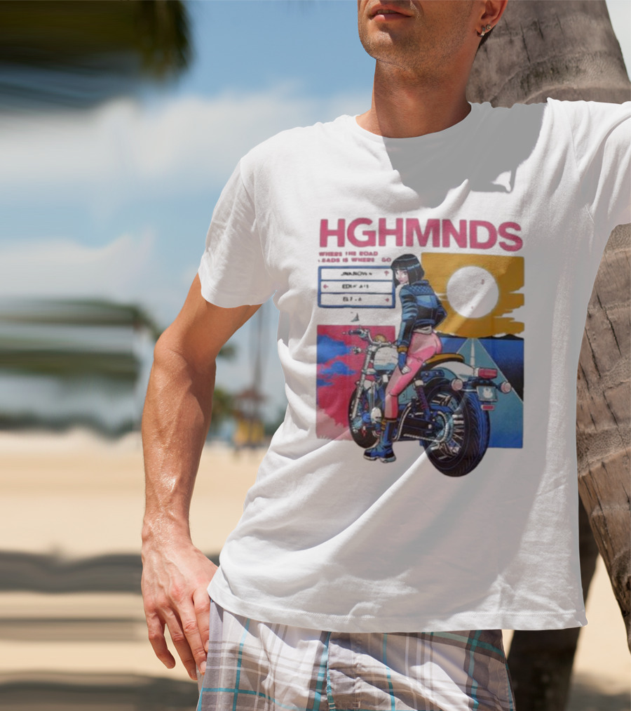 Hghmnds Where The Road Leads Is Where I Go Unknown Educate Elevate Biker Anime Style Moon Sun Desert Journey T-Shirt