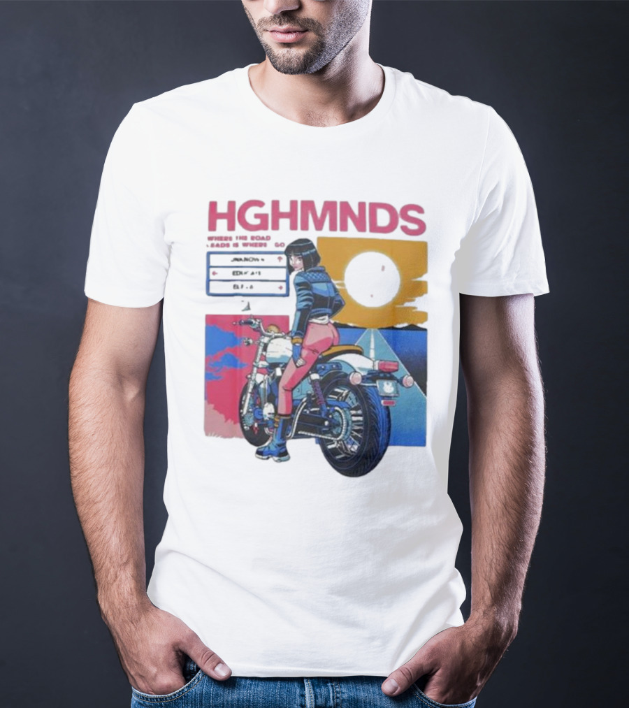 Hghmnds Where The Road Leads Is Where I Go Unknown Educate Elevate Biker Anime Style Moon Sun Desert Journey T-Shirt