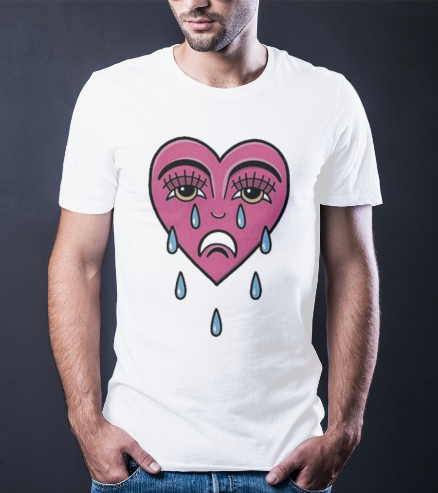 Hursey Hand Painter Crying Heart Sad Pink Teardrop Face T-Shirt