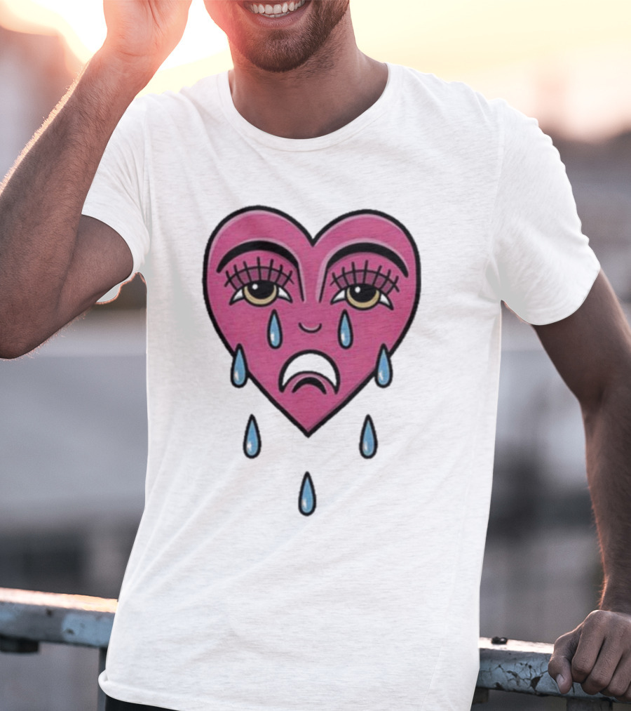 Hursey Hand Painter Crying Heart Sad Pink Teardrop Face T-Shirt
