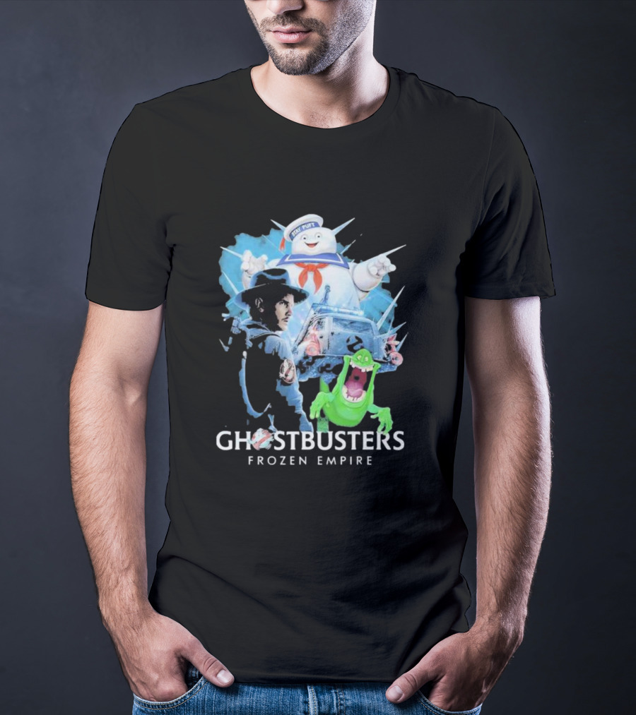 Ghostbusters Frozen Empire Stay Puft Slimer Ecto-1 T-Shirt