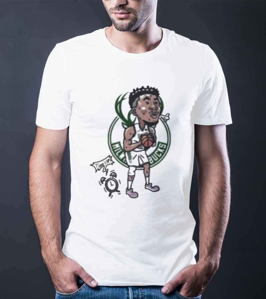 Giannis Antetokounmpo Milwaukee Bucks Cartoon Basketball Player Clock T-Shirt