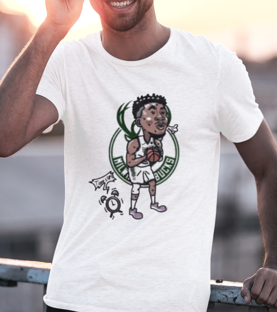 Giannis Antetokounmpo Milwaukee Bucks Cartoon Basketball Player Clock T-Shirt