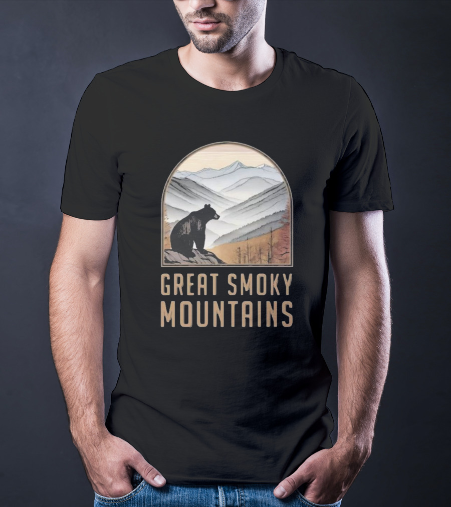 Great Smoky Mountains National Park Bear Silhouette Over Scenic Mountain Landscape T-Shirt