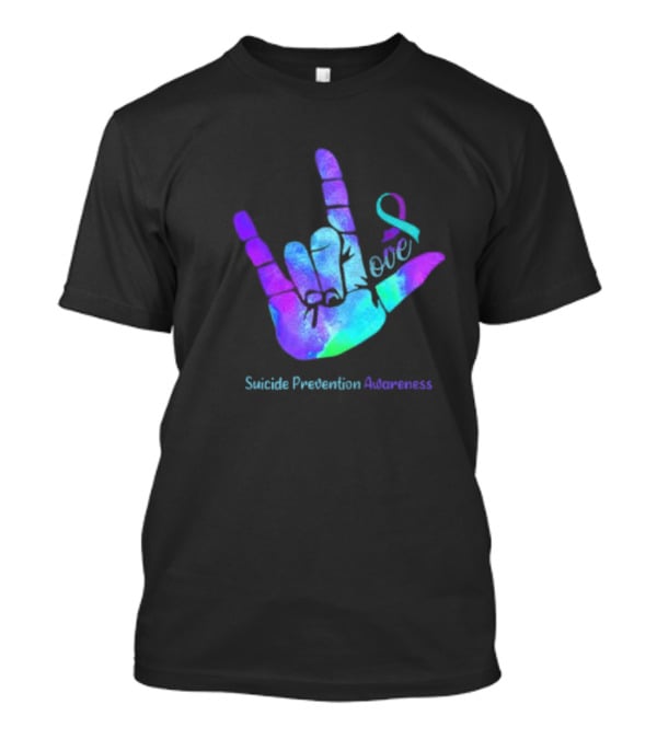 Love Hand Sign With Ribbon For Suicide Prevention Awareness T-Shirt