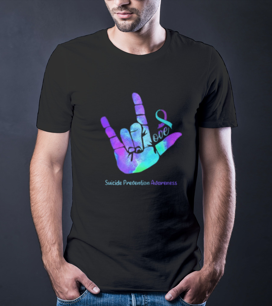 Love Hand Sign With Ribbon For Suicide Prevention Awareness T-Shirt