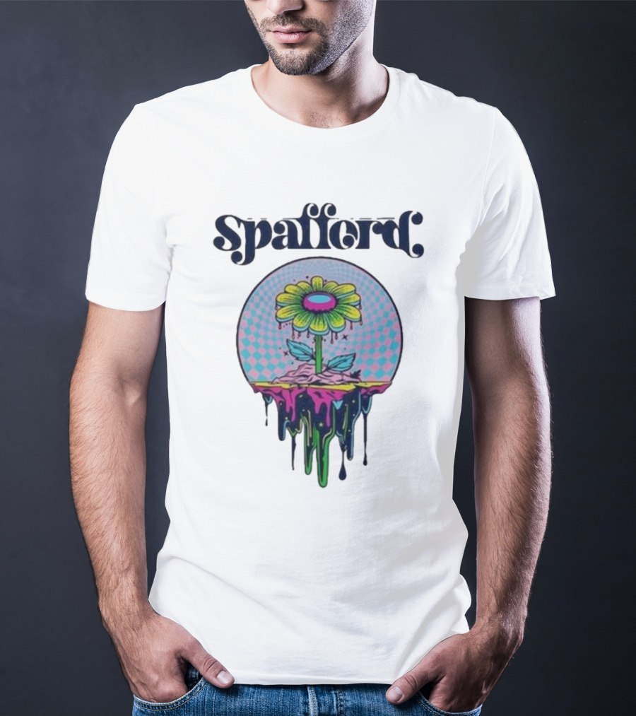 Spafford Psychedelic Space Flower In Pink And Blue Checkerboard T-Shirt