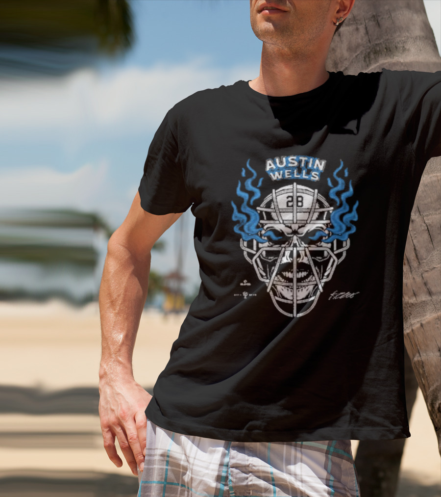 Stone Cold Austin Wells Skull Mask Flames 28 T-Shirt