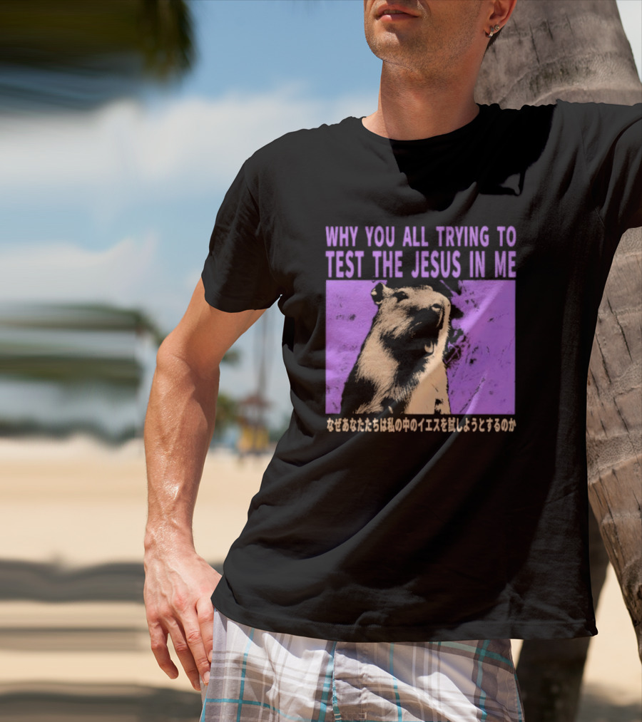 Why You All Trying To Test The Jesus In Me Capybara Japanese Text T-Shirt