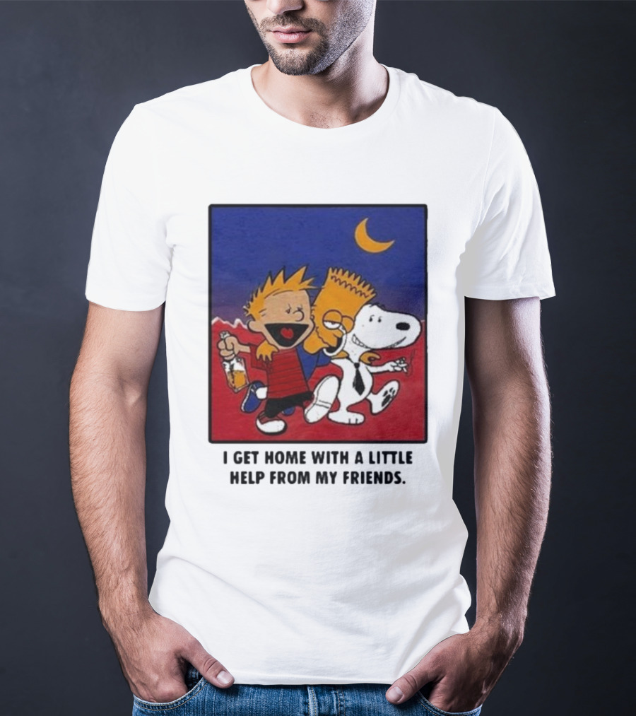 For All To Envy I Get Home With A Little Help From My Friends Calvin Bart Snoopy Trio T-Shirt