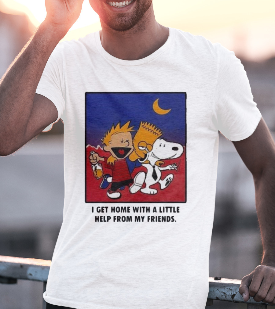 For All To Envy I Get Home With A Little Help From My Friends Calvin Bart Snoopy Trio T-Shirt