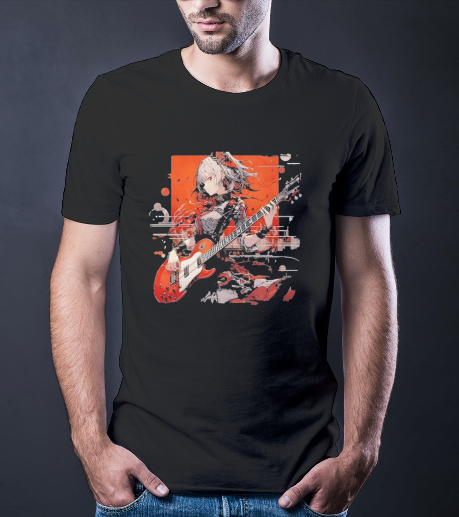 Metal Music Anime Oden Electric Guitar Red Aesthetic T-Shirt