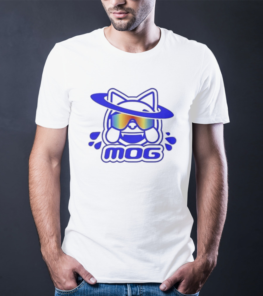 Mog Rainbow Gradient Spectacles Cat With Blue Outline Orbital Halo T-Shirt