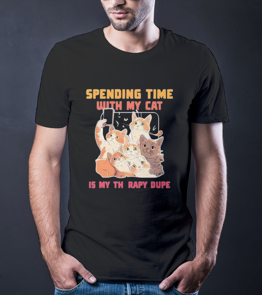 Spending Time With My Cat Is My Therapy Dupe Vintage Cats Taking Selfie T-Shirt