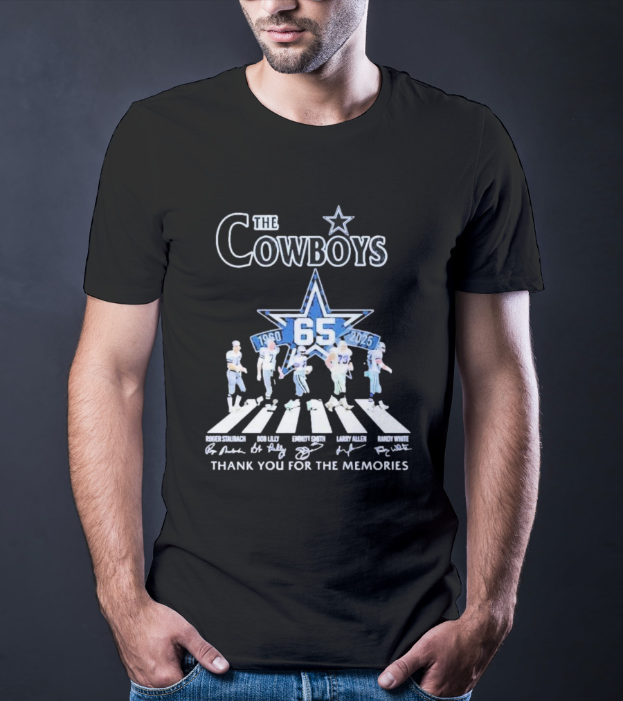 The Cowboys 65 Years 1960-2025 Thank You For The Memories Roger Staubach Emmitt Smith Bob Lilly Larry Allen Randy White T-Shirt