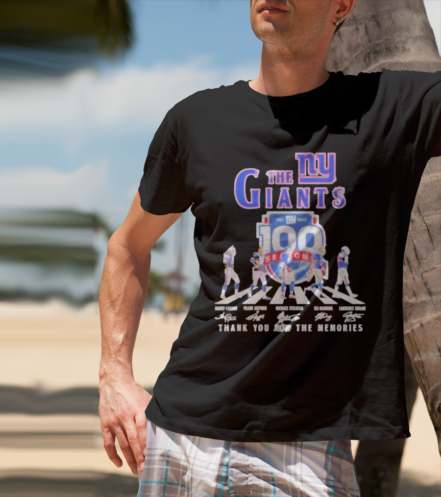The New York Giants Celebrating 100 Seasons With Icons And Signatures Thank You For The Memories T-Shirt