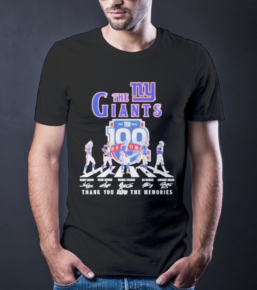 The New York Giants Celebrating 100 Seasons With Icons And Signatures Thank You For The Memories T-Shirt