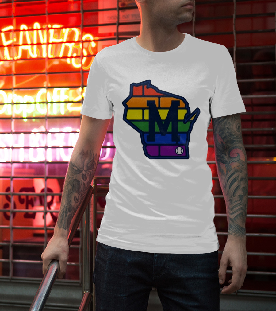 Aurora Health Care Brewers Pride Rainbow Wisconsin Baseball T-Shirt