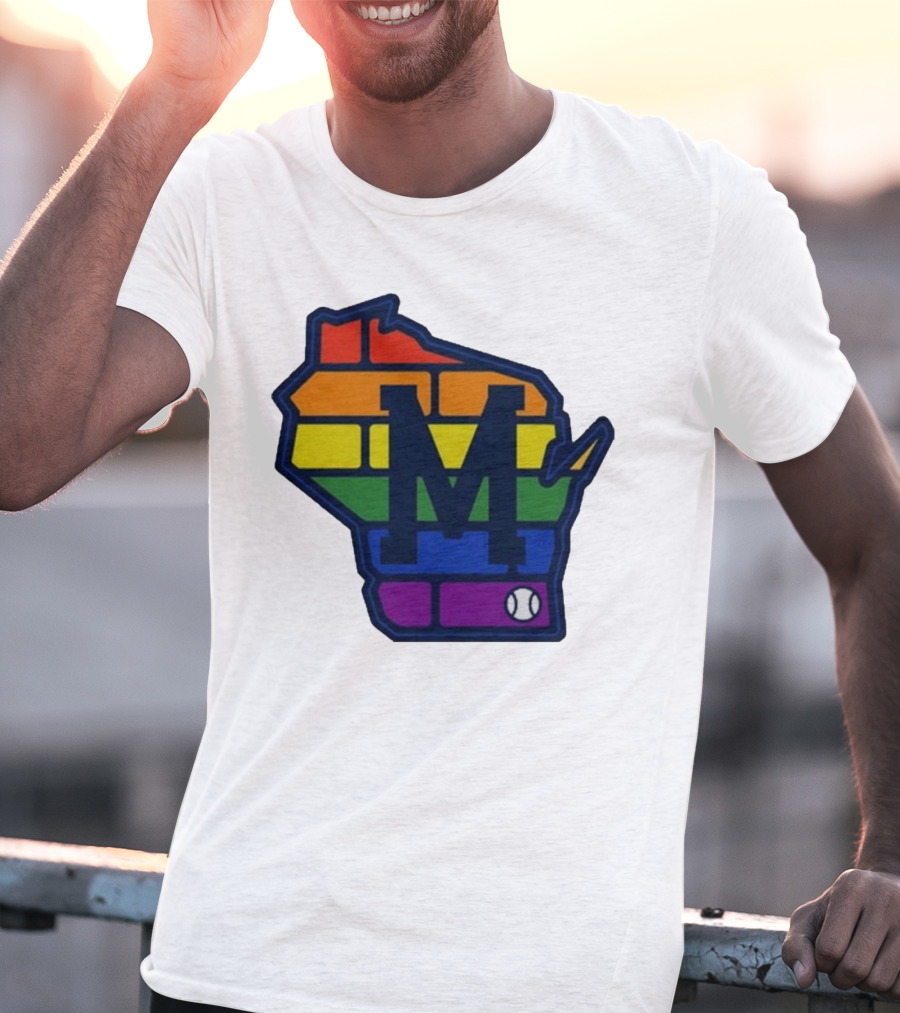 Aurora Health Care Brewers Pride Rainbow Wisconsin Baseball T-Shirt