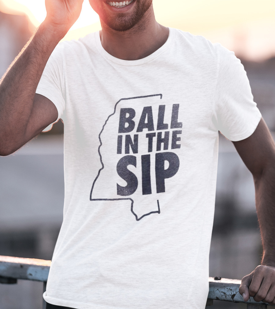 Ball In The Sip Mississippi Outline Lane Kiffin T-Shirt