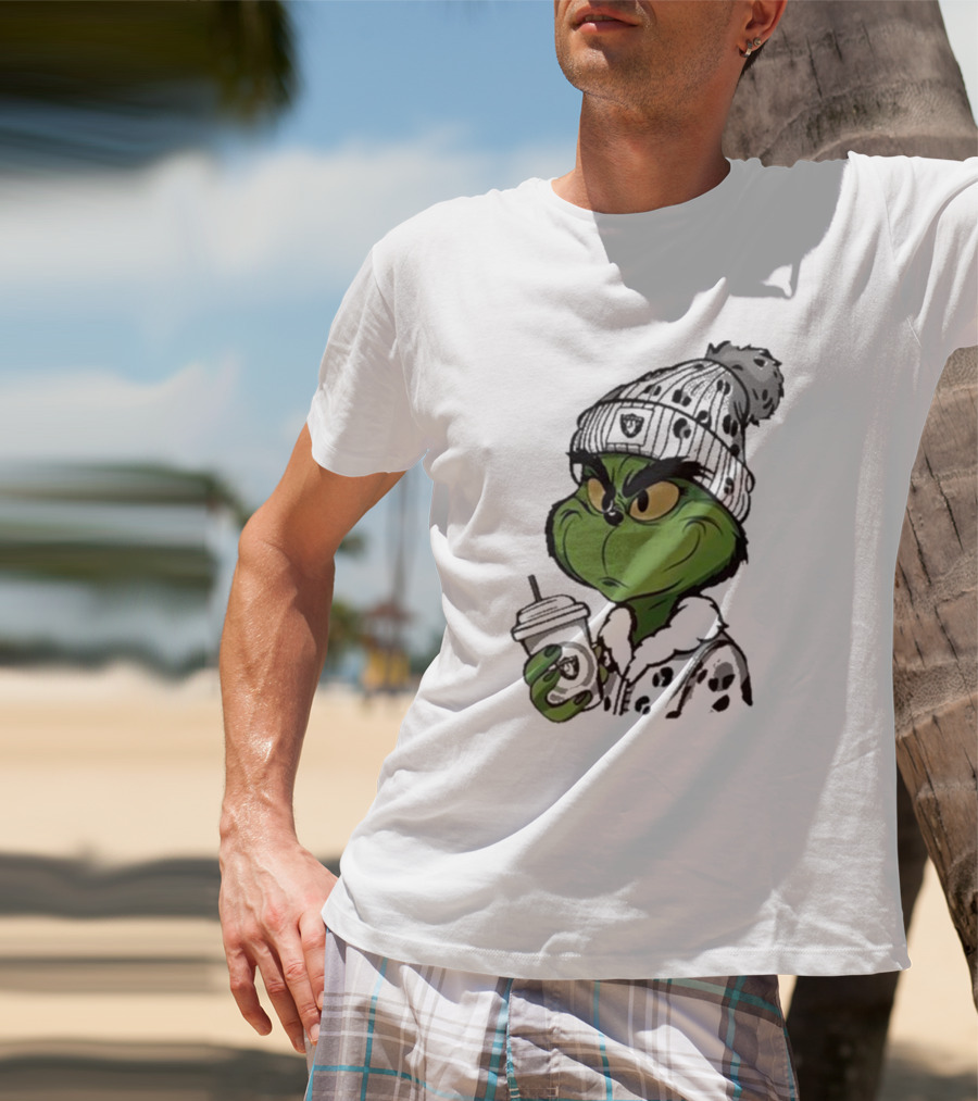 Las Vegas Raiders Grinch Drinking Coffee T-Shirt