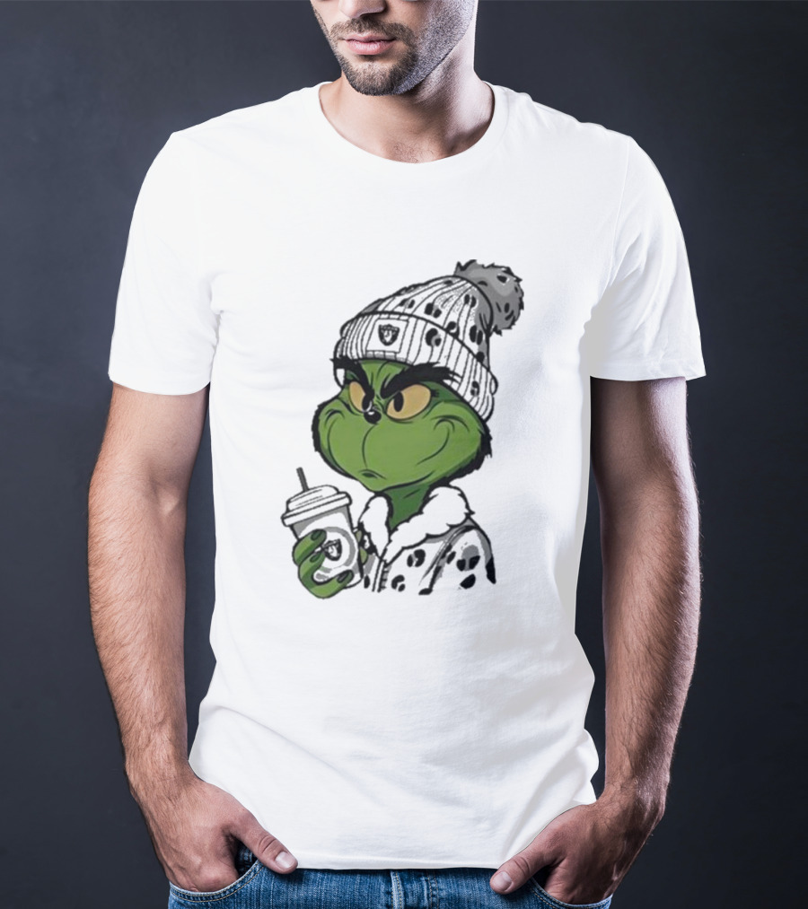 Las Vegas Raiders Grinch Drinking Coffee T-Shirt
