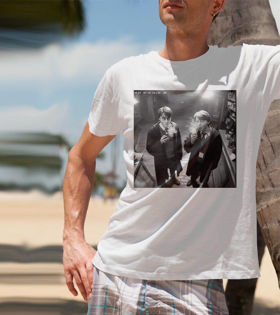 Harry And Ron Smoking Hogwarts CCTV Aesthetic T-Shirt