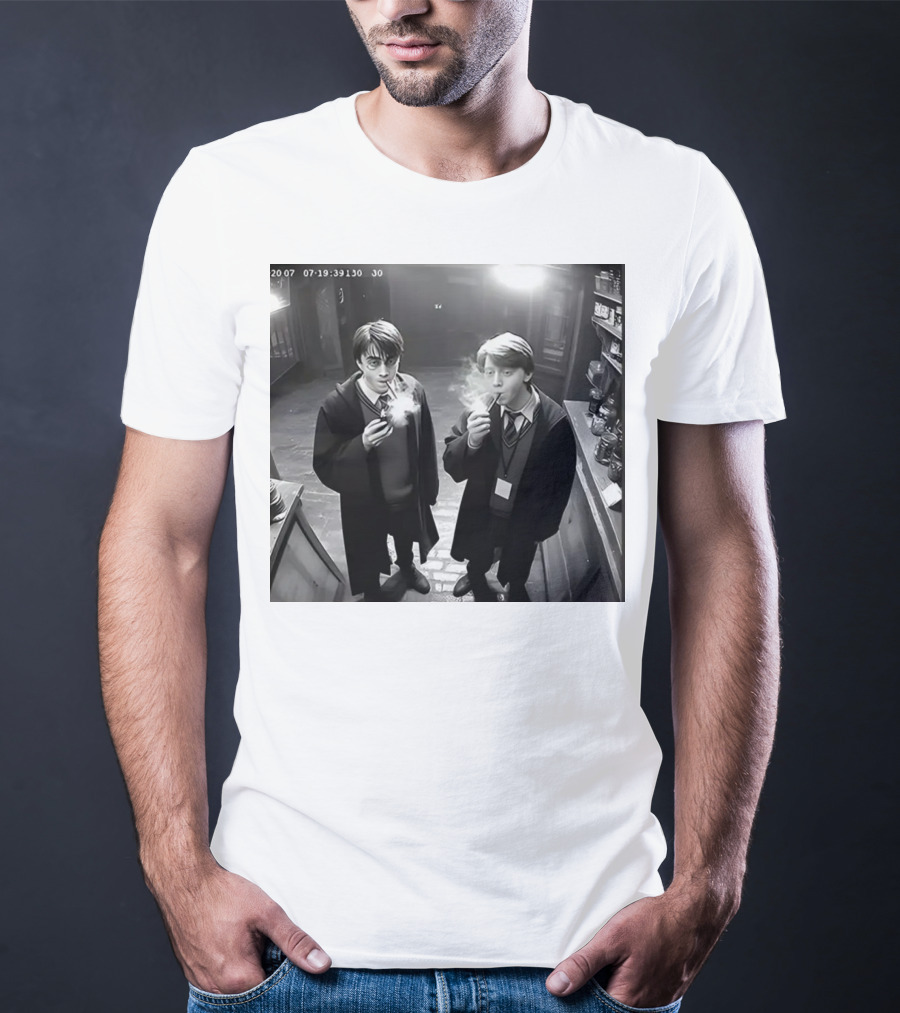 Harry And Ron Smoking Hogwarts CCTV Aesthetic T-Shirt
