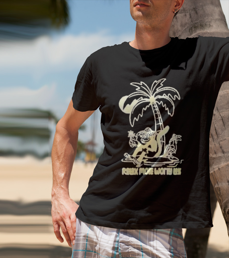 Relax More Worry Less Monkey Under Palm Tree With Drink T-Shirt