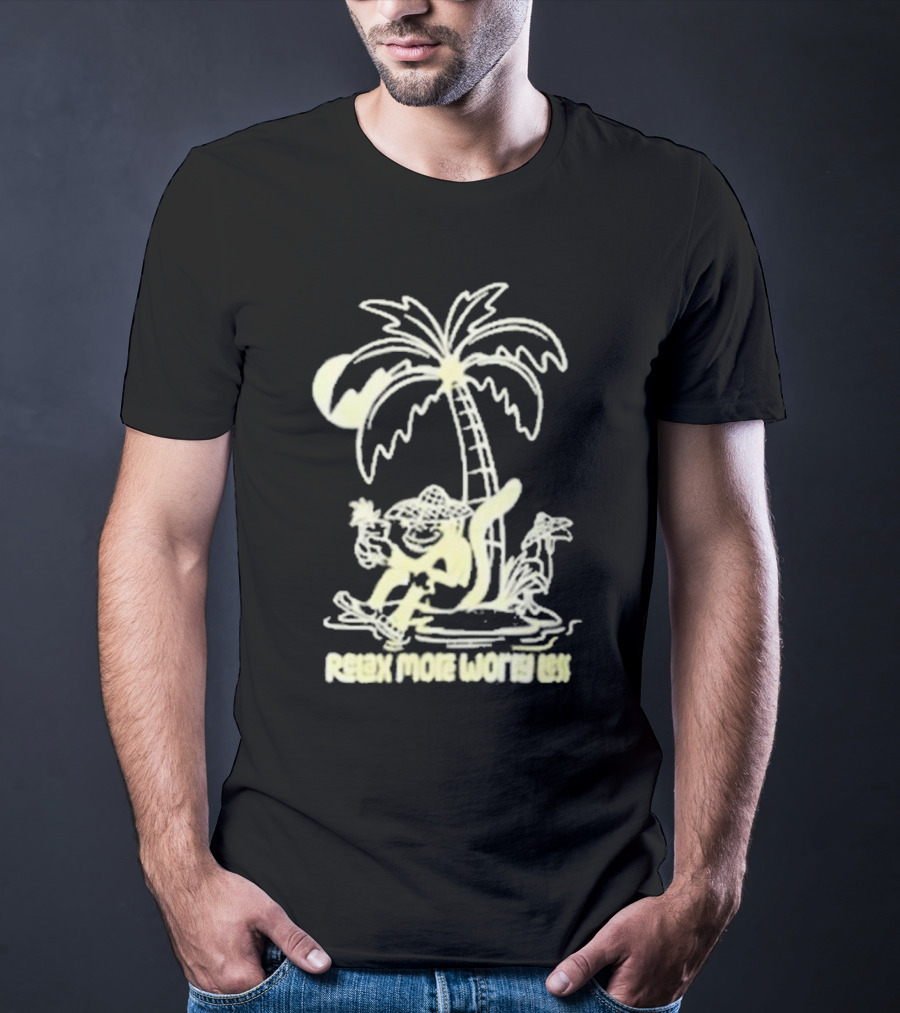Relax More Worry Less Monkey Under Palm Tree With Drink T-Shirt